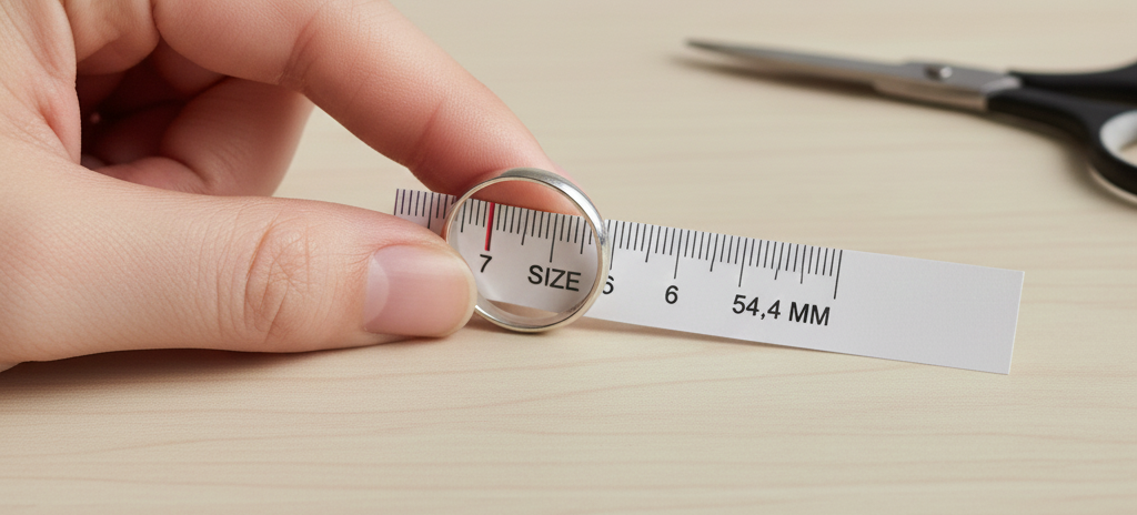 Paper strip ring measurement diagram showing circumference method