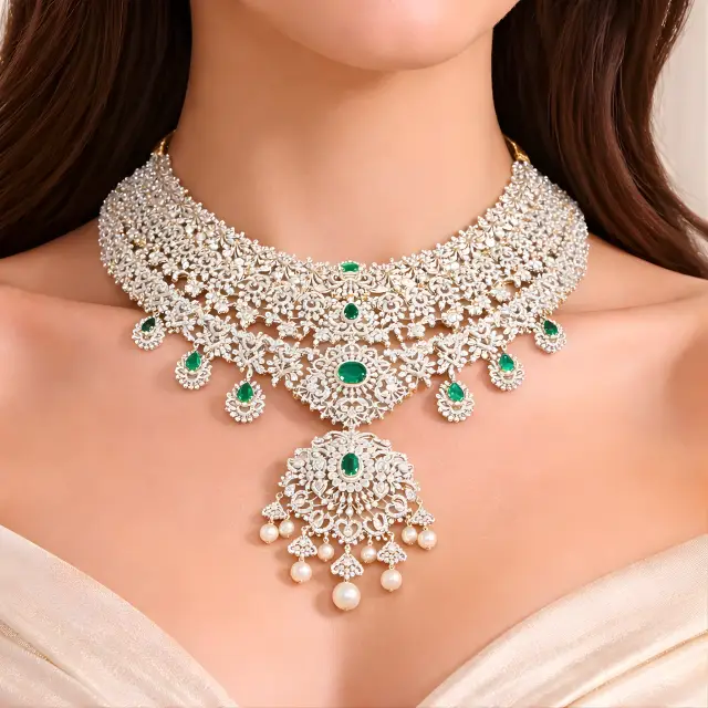Emerald Diamond Bridal Necklace