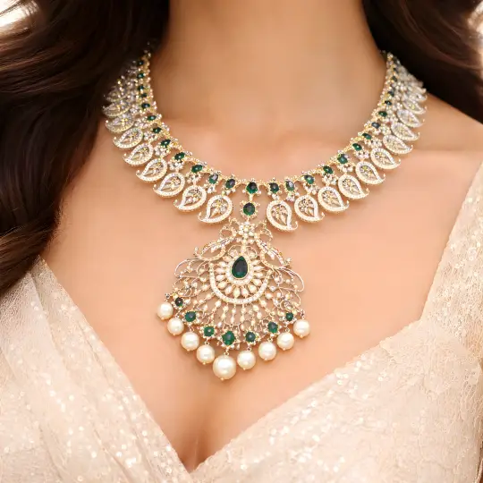 Emerald Diamond Pearl Necklace