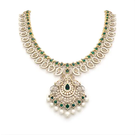 Emerald Diamond Pearl Necklace