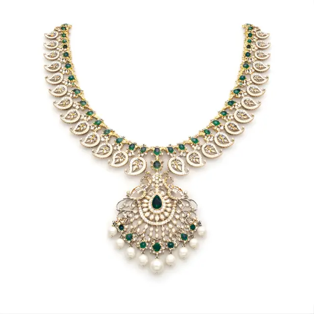 Emerald Diamond Pearl Necklace